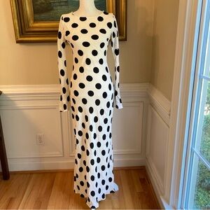 MANGO Cream Black Polka Dot Long Sleeve Maxi Dress